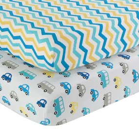 2 Pack Fitted Crib Sheet - Cars/Chevron