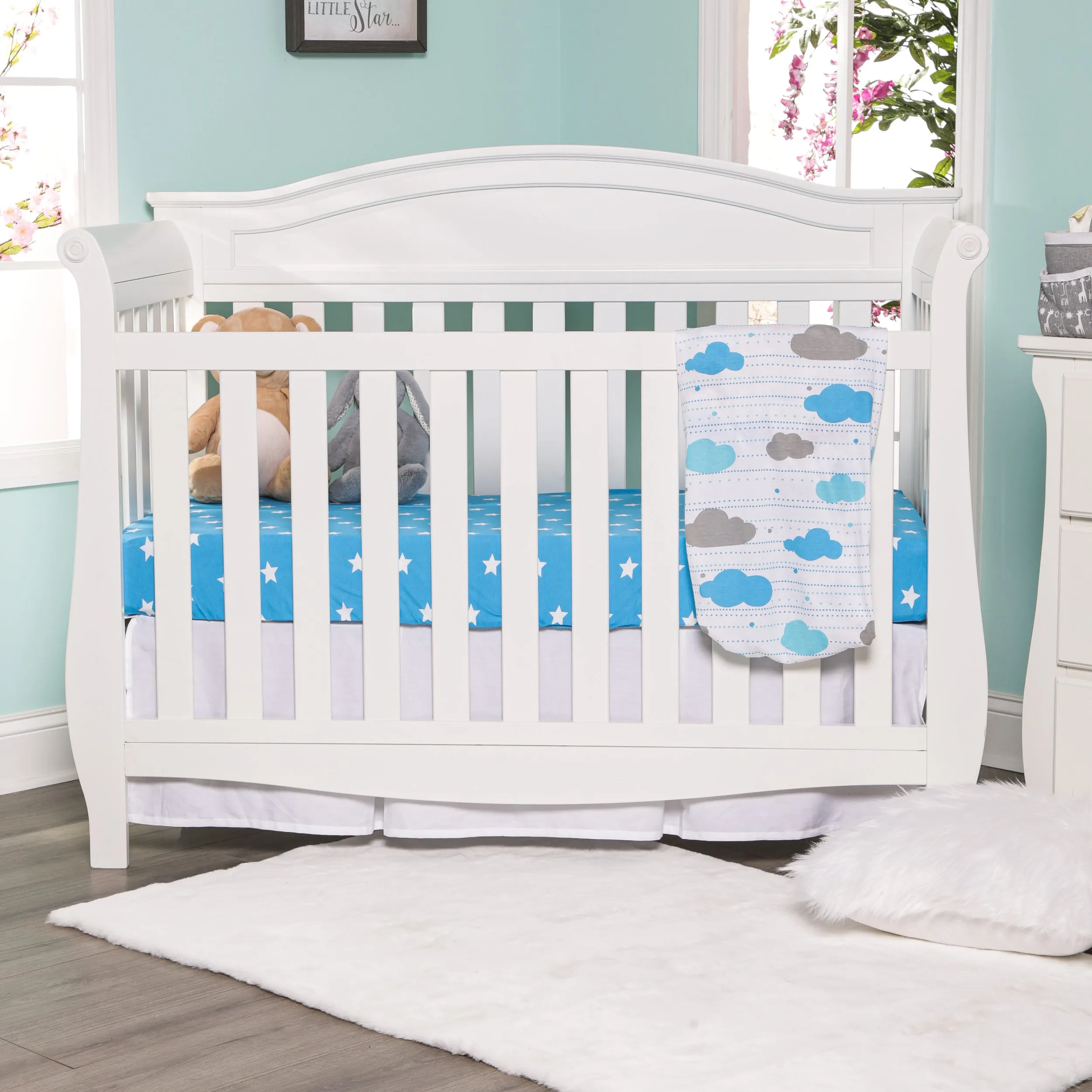 2 Pack Fitted Crib Sheet - Stars/Clouds