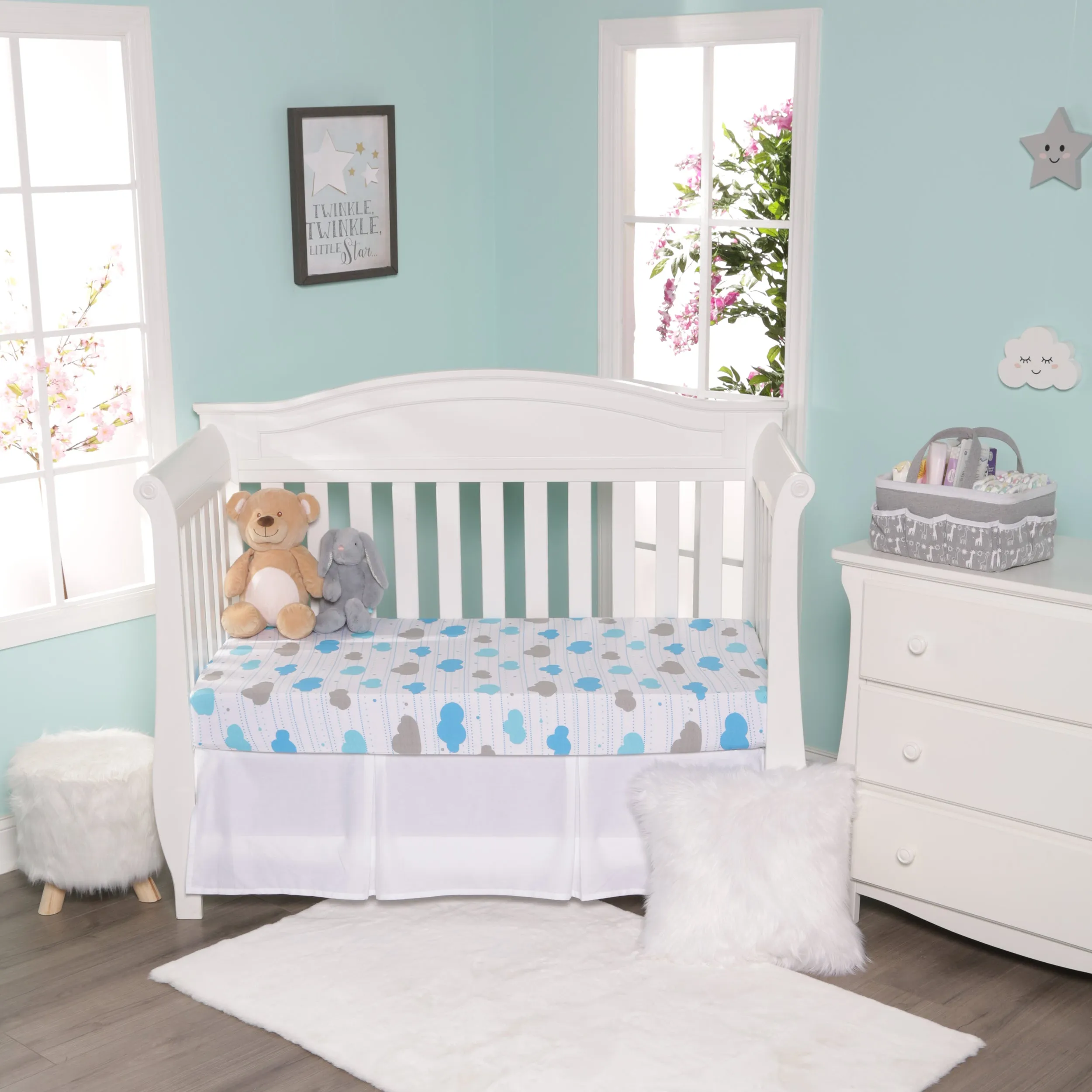 2 Pack Fitted Crib Sheet - Stars/Clouds