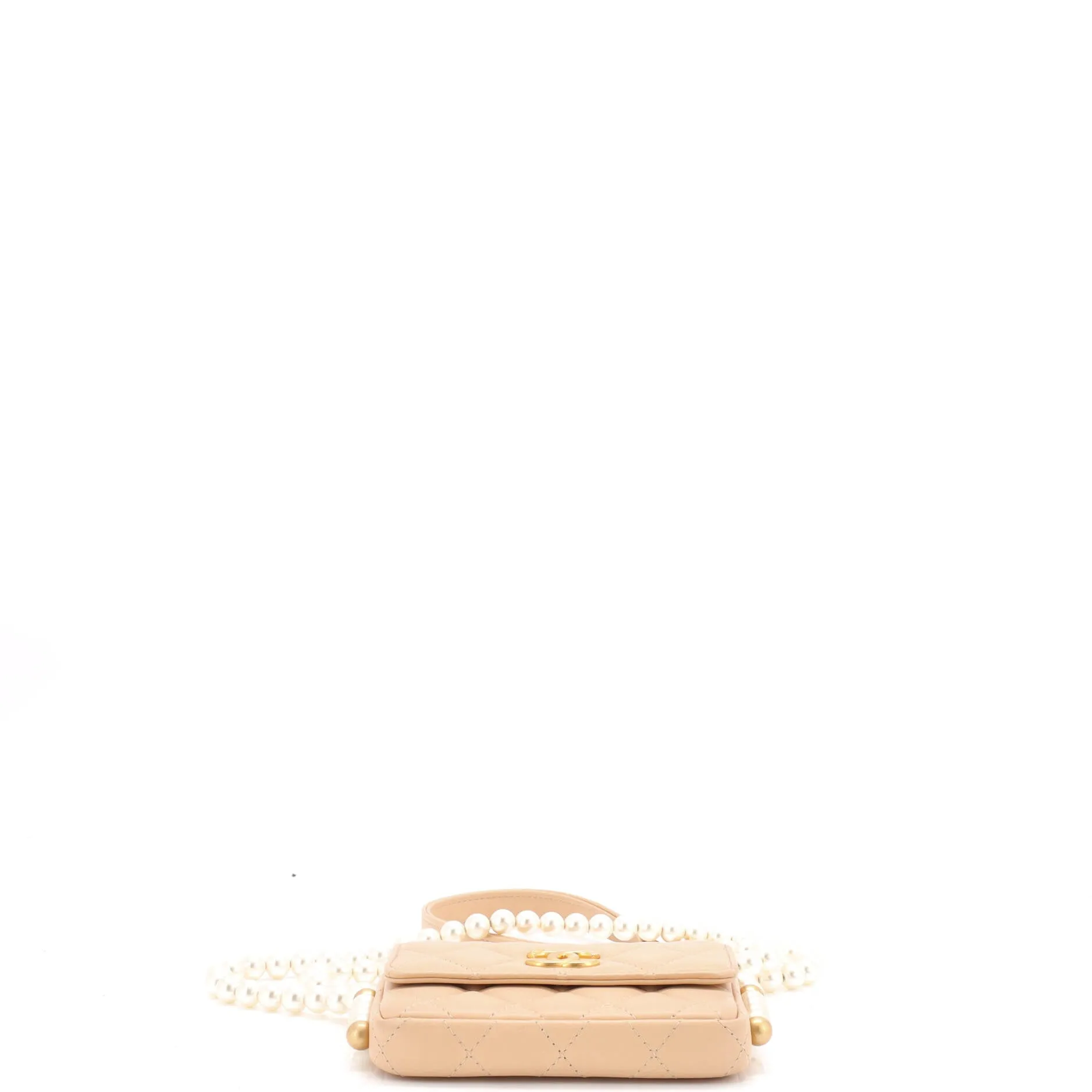 About Pearls Flap Card Holder with Chain Quilted Calfskin