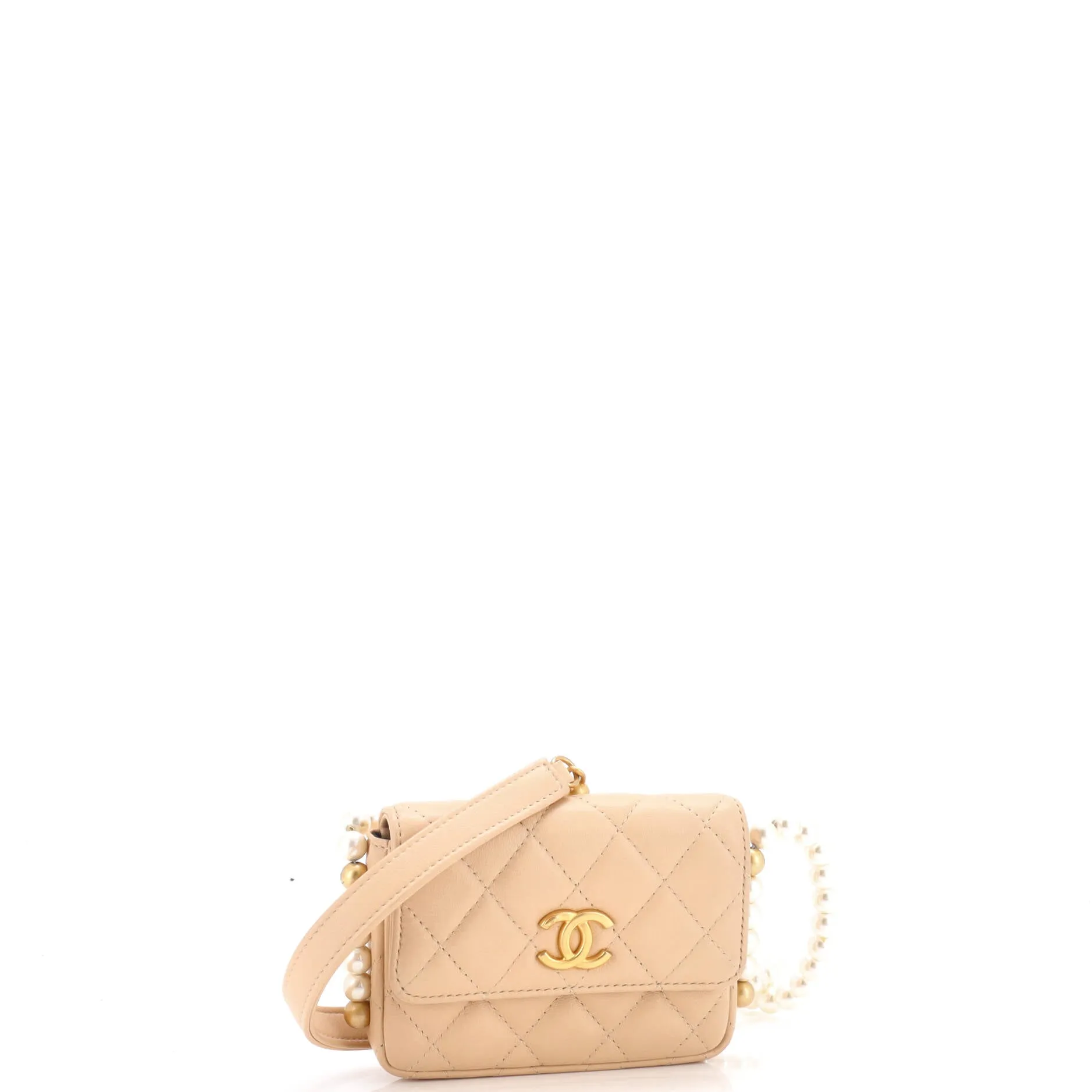 About Pearls Flap Card Holder with Chain Quilted Calfskin