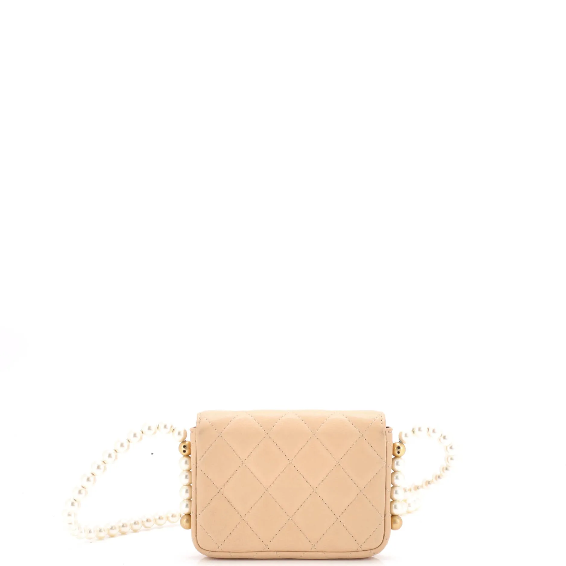 About Pearls Flap Card Holder with Chain Quilted Calfskin