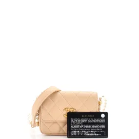 About Pearls Flap Card Holder with Chain Quilted Calfskin