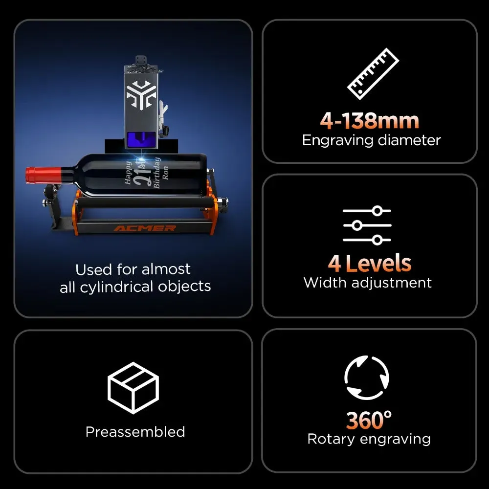 ACMER M2 Roller Module: Engrave cylindrical objects with ease