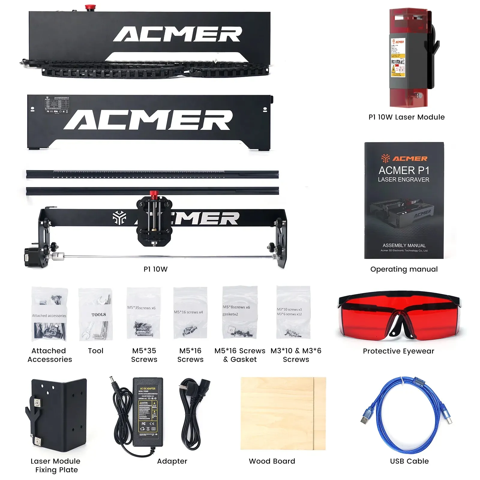 ACMER P1 10w Laser Engraver: 400x410mm Engraver, Cuts 8mm wood in a single pass