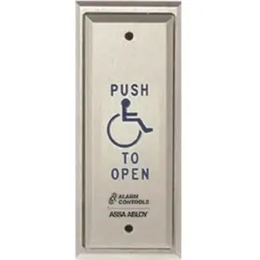 Alarm Controls PS2-141 Vandal Resistant Push Plate, Single Gang, DPDT Momentary with ADA Symbol Push to Open, Clear Finish, Black Push Plate