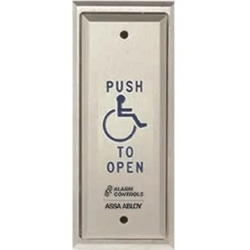Alarm Controls PS2-141 Vandal Resistant Push Plate, Single Gang, DPDT Momentary with ADA Symbol Push to Open, Clear Finish, Black Push Plate