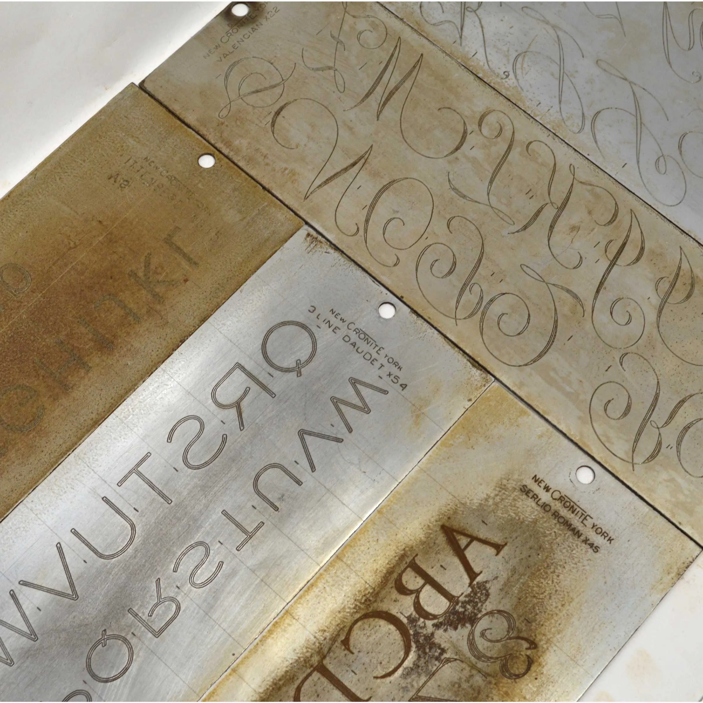 Antique CRONITE ENGRAVING FONT PLATE Lot of 10; ENGRAVER / PANTOGRAPH Plates