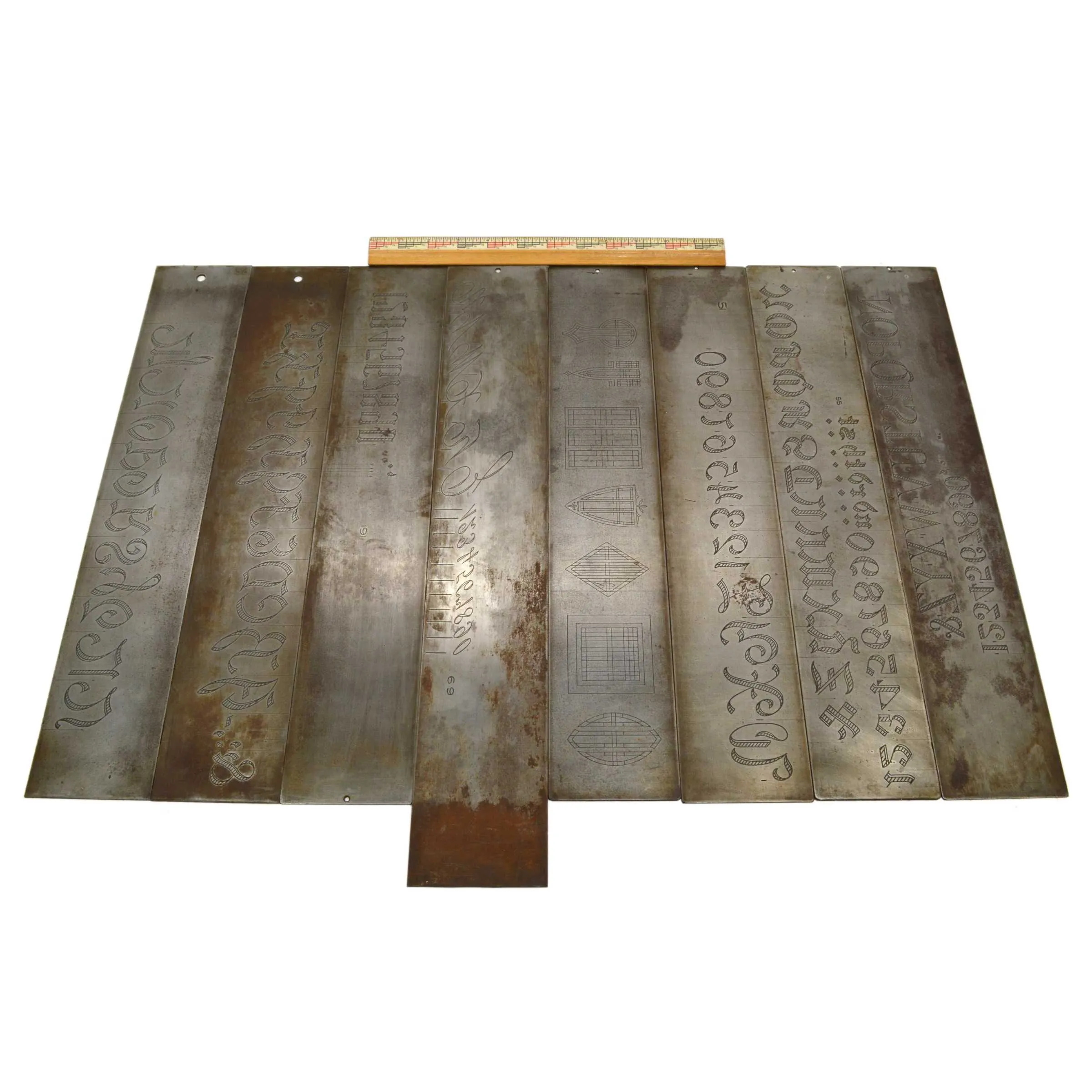 Antique ENGRAVING FONT PLATE Lot of 8 Mixed/Unbranded ENGRAVER/PANTOGRAPH Plates