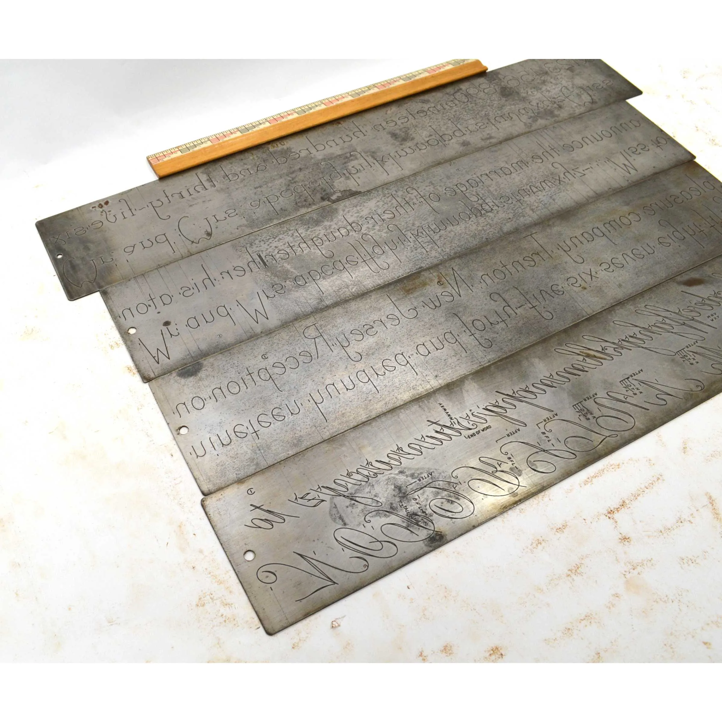 Antique "C.A. MARKLEY" ENGRAVING FONT PLATE Lot of 4 ENGRAVER/PANTOGRAPH Plates
