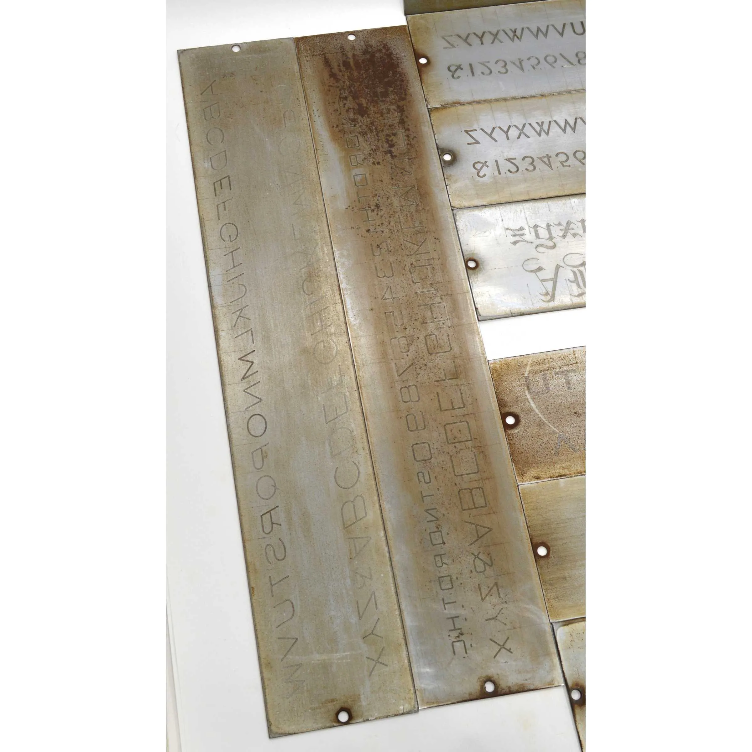 Antique "CRONITE" ENGRAVING FONT PLATE Lot of 11 Plates for ENGRAVER/PANTOGRAPH