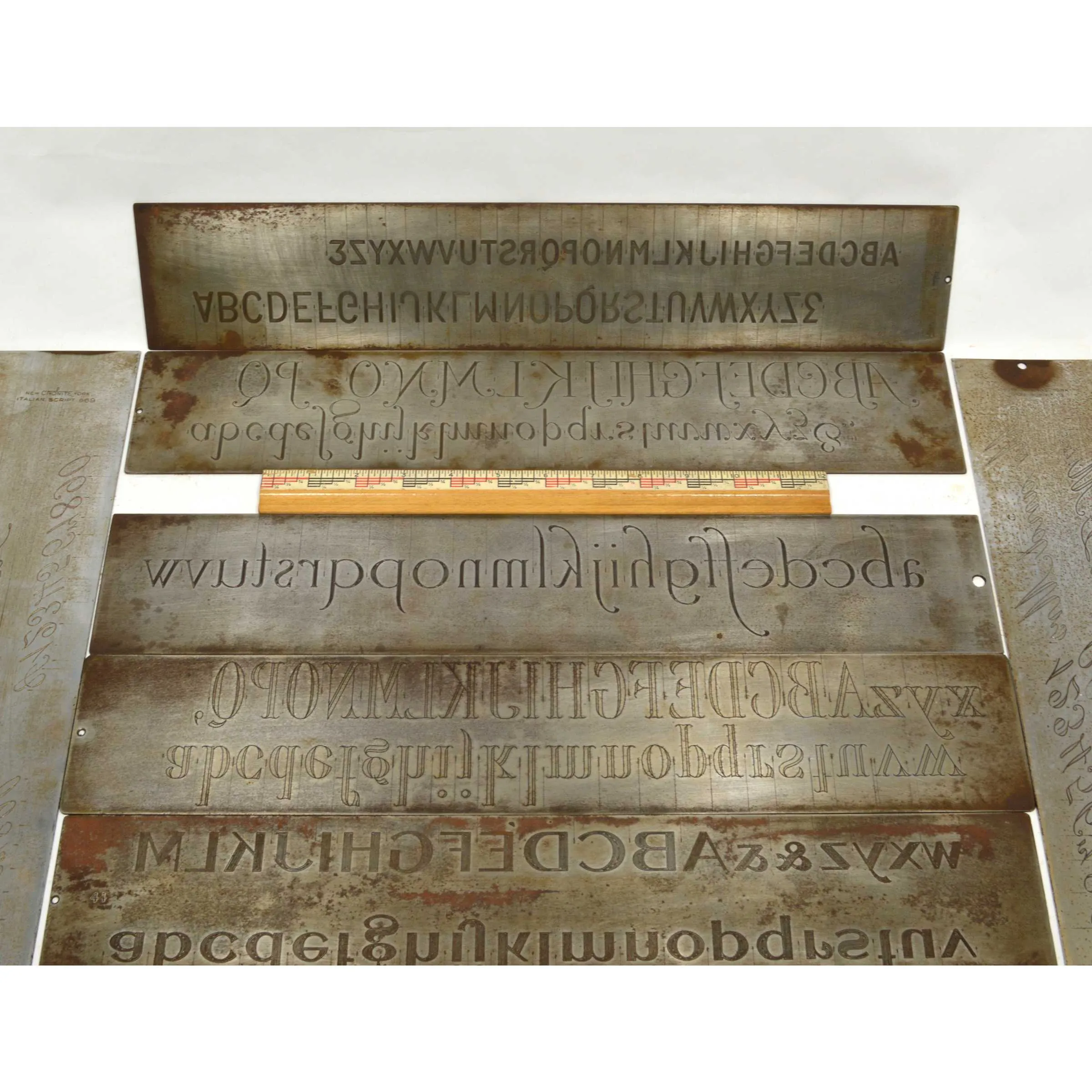 Antique "CRONITE" ENGRAVING FONT PLATE Lot of 8 Plates for ENGRAVER & PANTOGRAPH