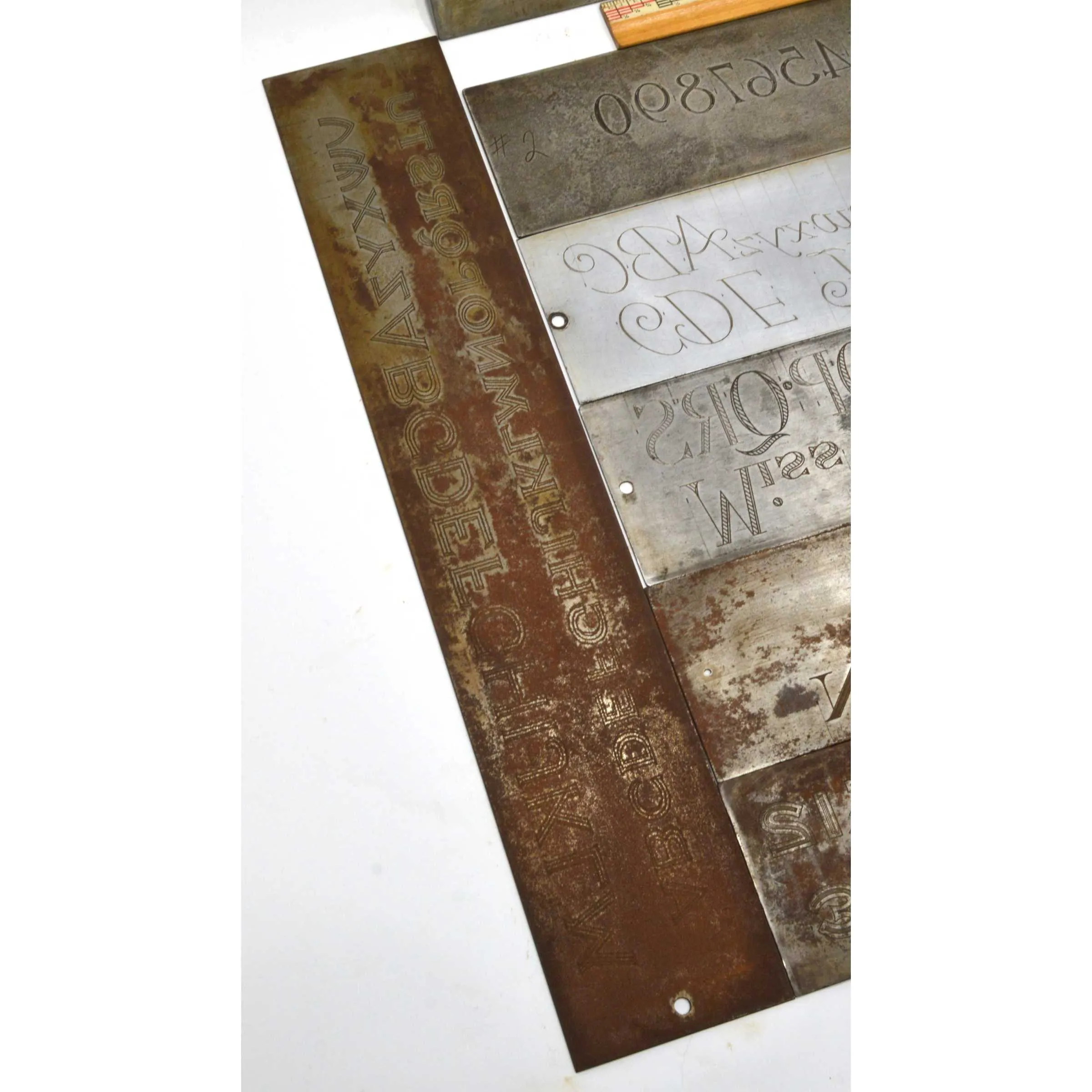 Antique "CRONITE" ENGRAVING FONT PLATE Lot of 8 Plates for ENGRAVER 'PANTOGRAPH'