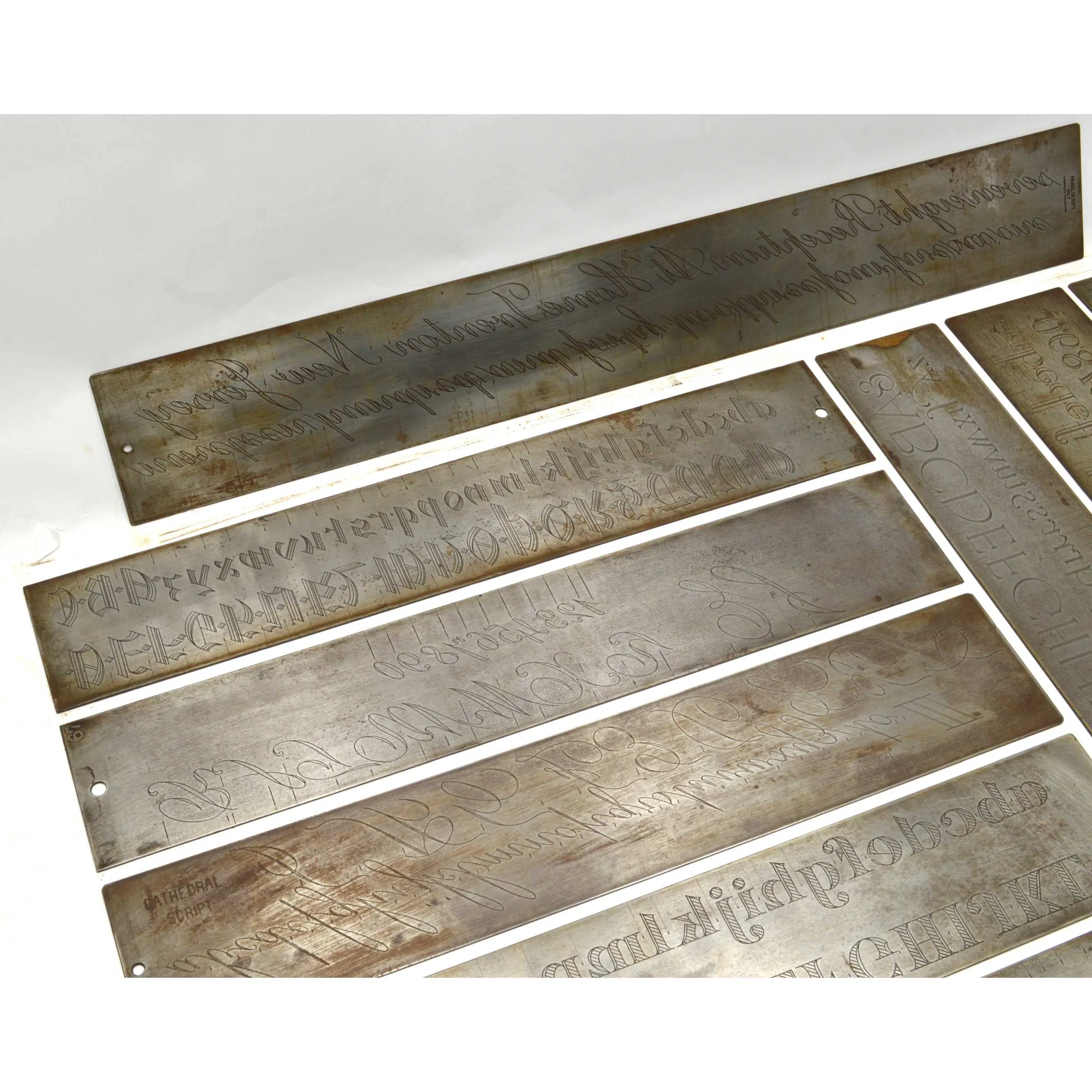 Antique "CRONITE" ENGRAVING FONT PLATE Lot of 9 Plates for ENGRAVER & PANTOGRAPH