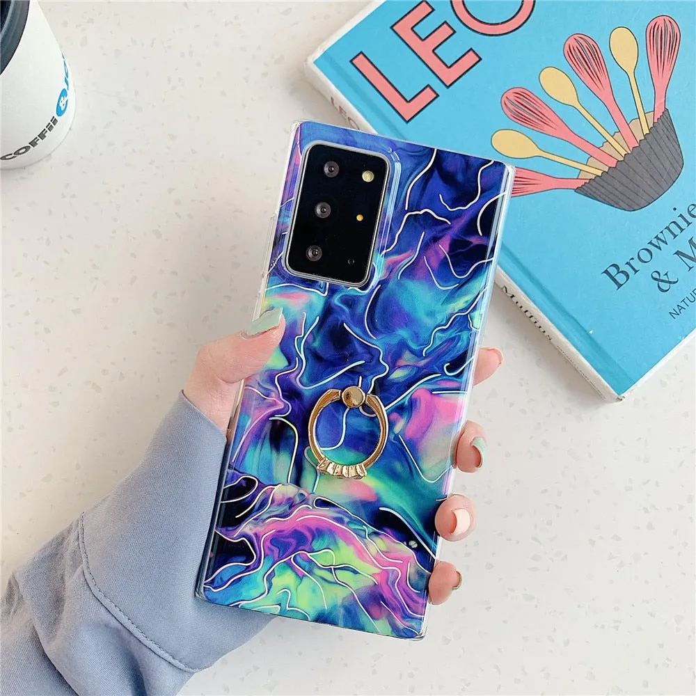 Anymob Samsung Case Blue Laser Marble Gradient Ring Holder Back Cover