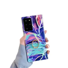 Anymob Samsung Case Ocean Blue Laser Marble Gradient Ring Holder Back Cover
