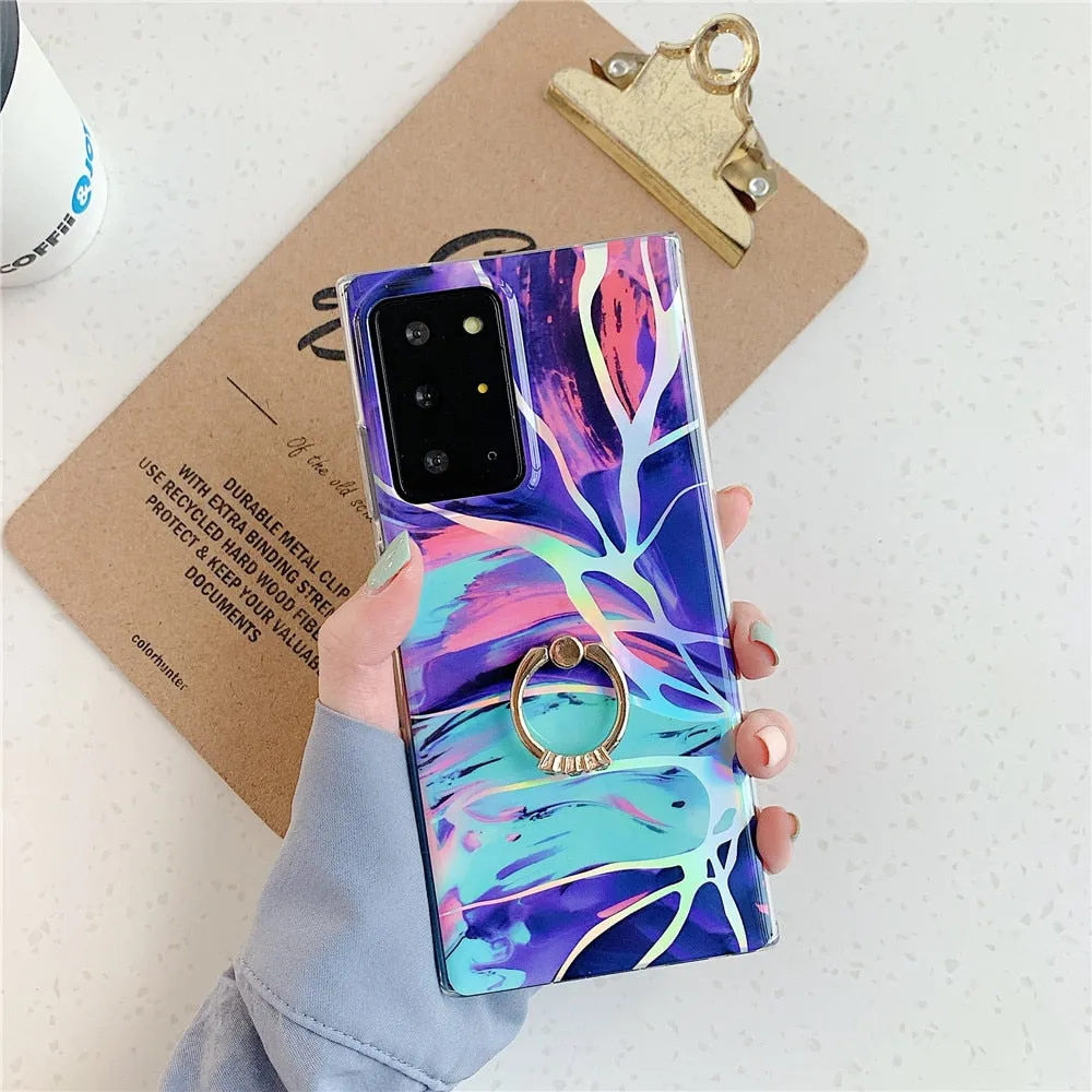 Anymob Samsung Case Ocean Blue Laser Marble Gradient Ring Holder Back Cover
