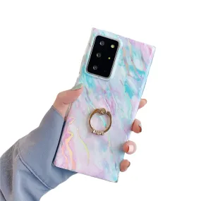 Anymob Samsung Case Peach and Blue Laser Marble Gradient Ring Holder Back Cover