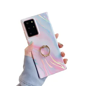 Anymob Samsung Case Pink Laser Marble Gradient Ring Holder Back Cover