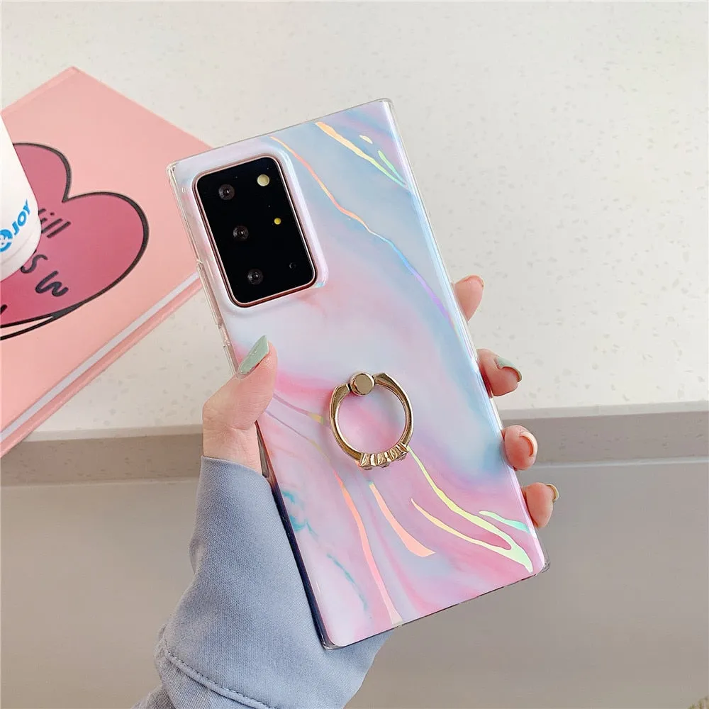 Anymob Samsung Case Pink Laser Marble Gradient Ring Holder Back Cover