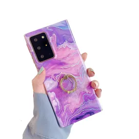 Anymob Samsung Case Purple Laser Marble Gradient Ring Holder Back Cover