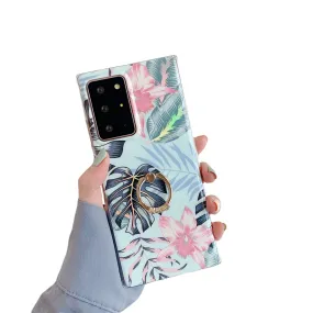 Anymob Samsung Green Leaf Laser Marble Gradient Phone Case Ring Holder Back Cover