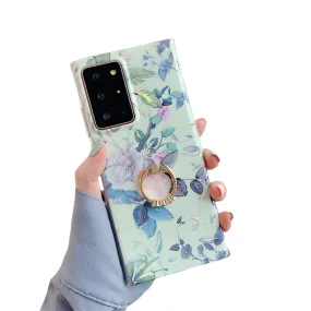 Anymob Samsung Green Rose Laser Marble Gradient Phone Case Ring Holder Back Cover