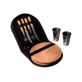 BBQ Set Double Case - Black Leather
