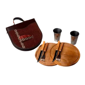BBQ Set Double Case - Brown Leather