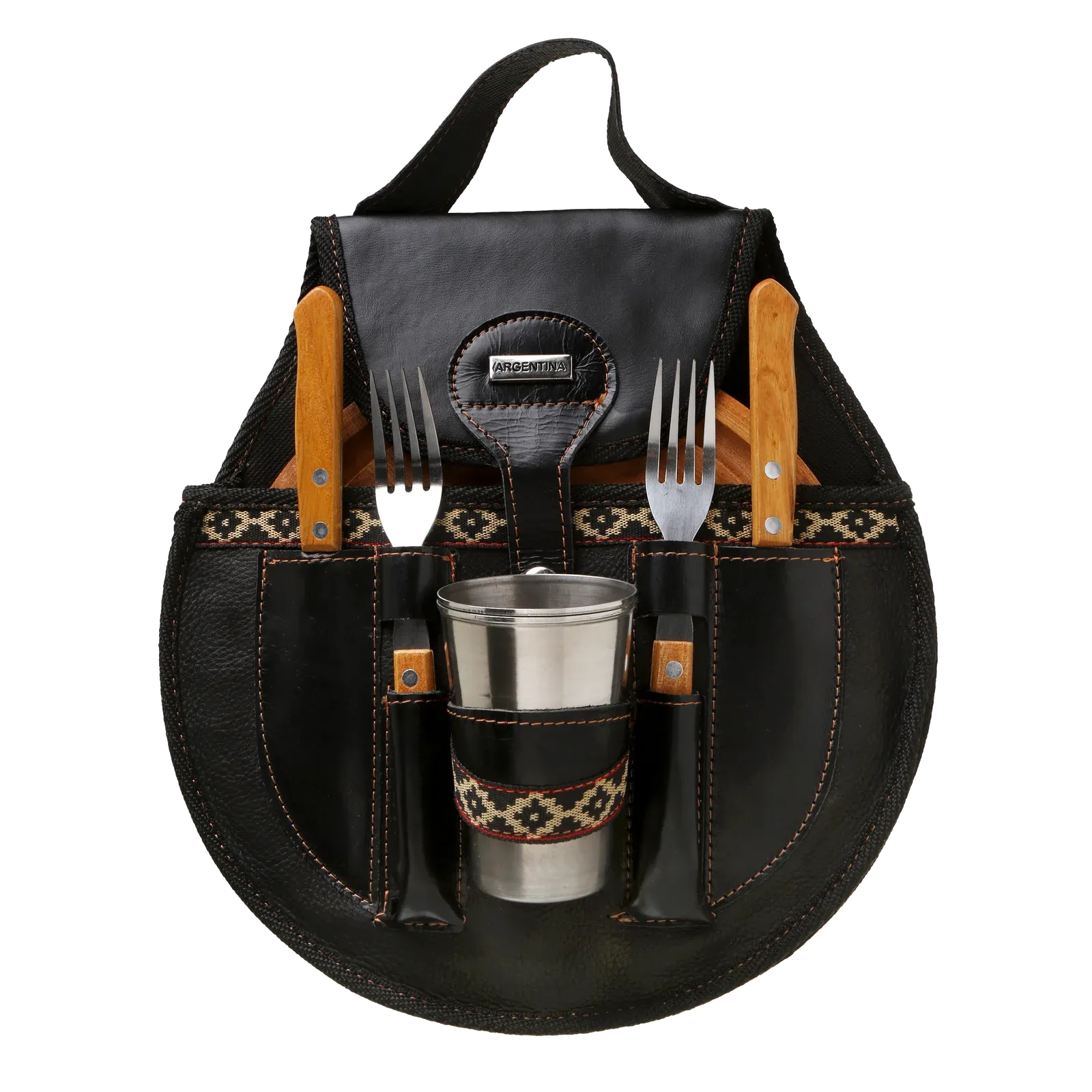 BBQ Set Round Double Case - Black Buffalo Leather