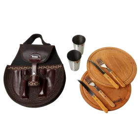 BBQ Set Round Double Case - Brown Buffalo Leather