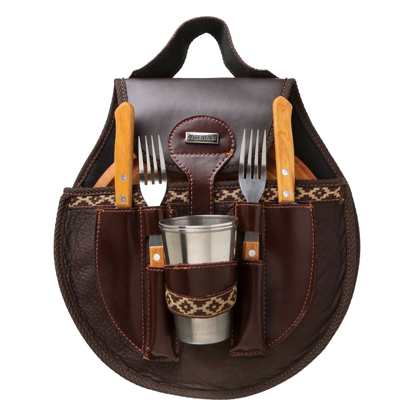 BBQ Set Round Double Case - Brown Buffalo Leather