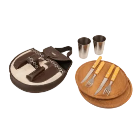 BBQ Set Round Double Case - White Natural Leather with Fur