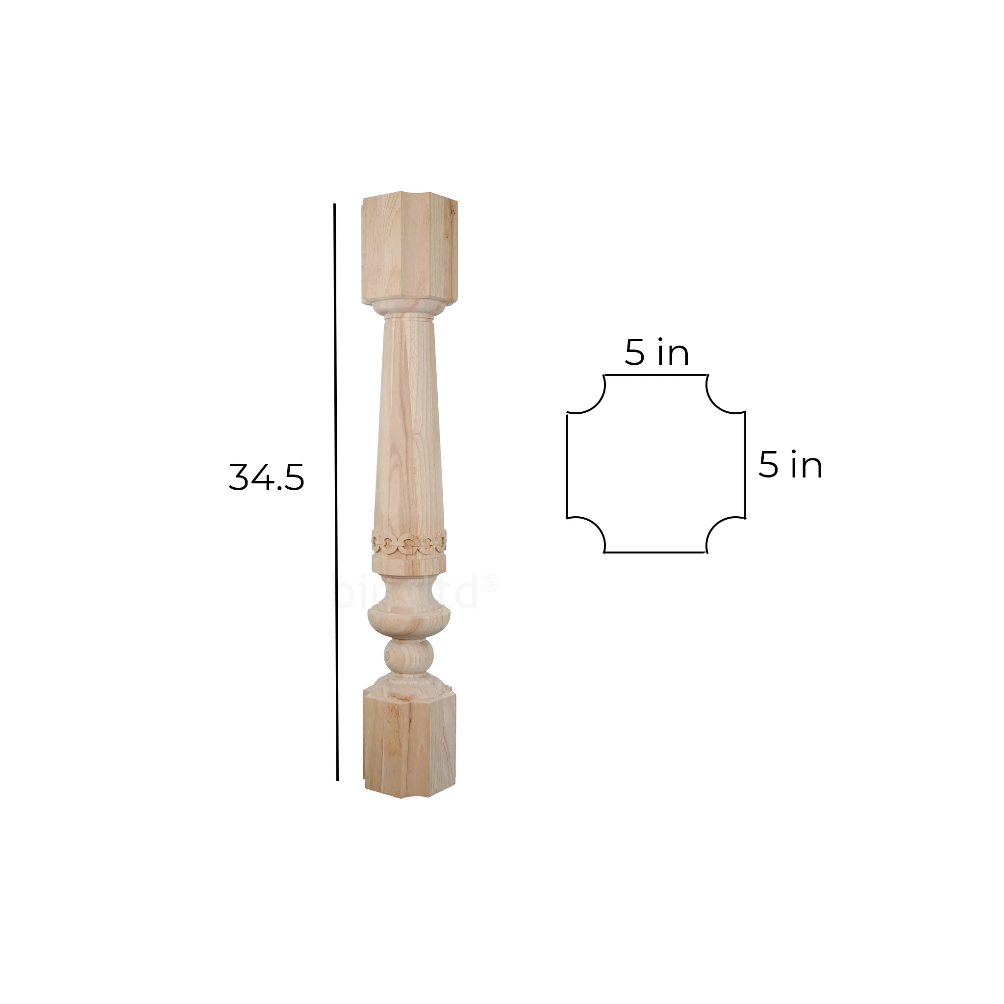 bingltd - 5"  x 34.5" Cross Shaped Fluted Chain Kitchen Post (K001-RW-UNF)