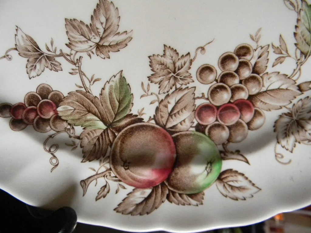 Brown English Transferware  Fruit and Vine Plate Green and Burgundy Grapes