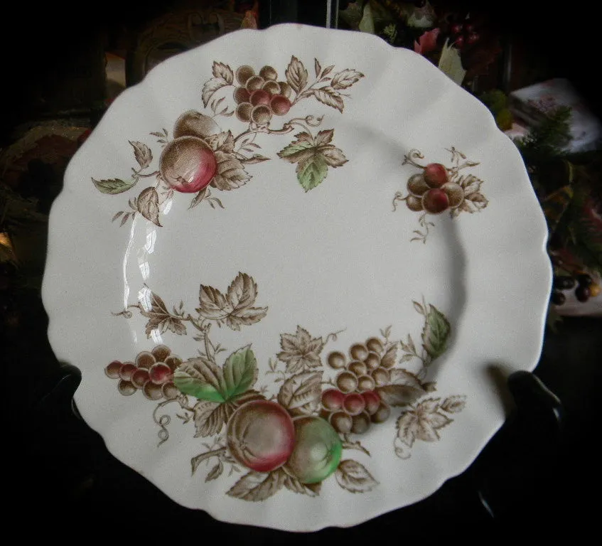 Brown English Transferware  Fruit and Vine Plate Green and Burgundy Grapes