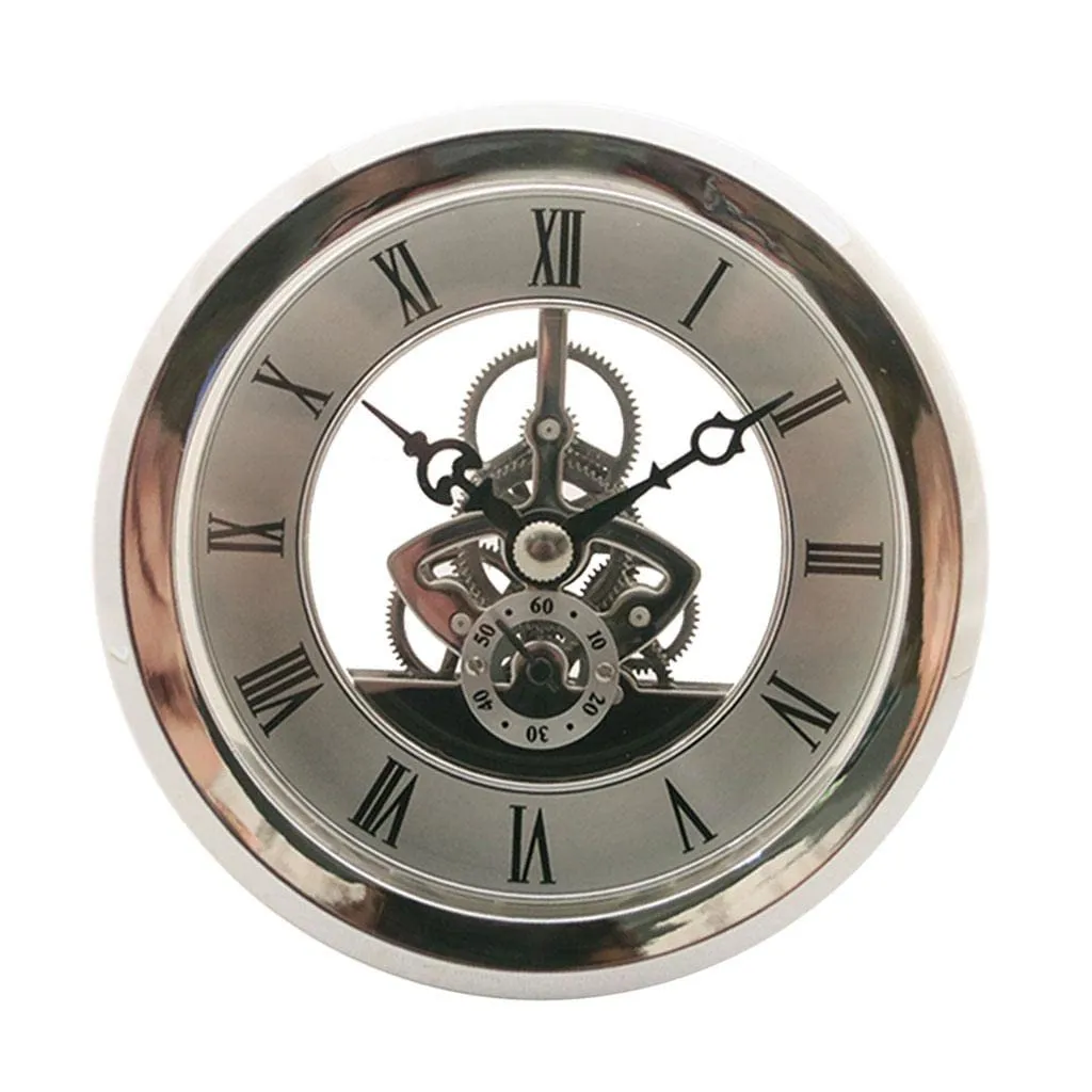 CALANDIS® 103mm Dial Roman Numeral Skeleton Watch Quartz Clock Insert with Silver Trim