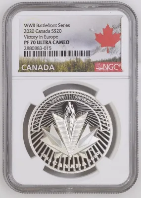 Canada Silver 2020 $20 Victory in Europe - WW II Battlefront PF 1.009oz, .9999