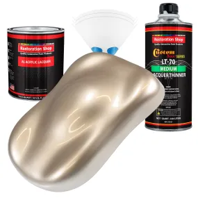Cashmere Gold Metallic - Acrylic Lacquer Auto Paint - Complete Quart Paint Kit with Medium Thinner - Pro Automotive Car Truck Guitar Refinish Coating