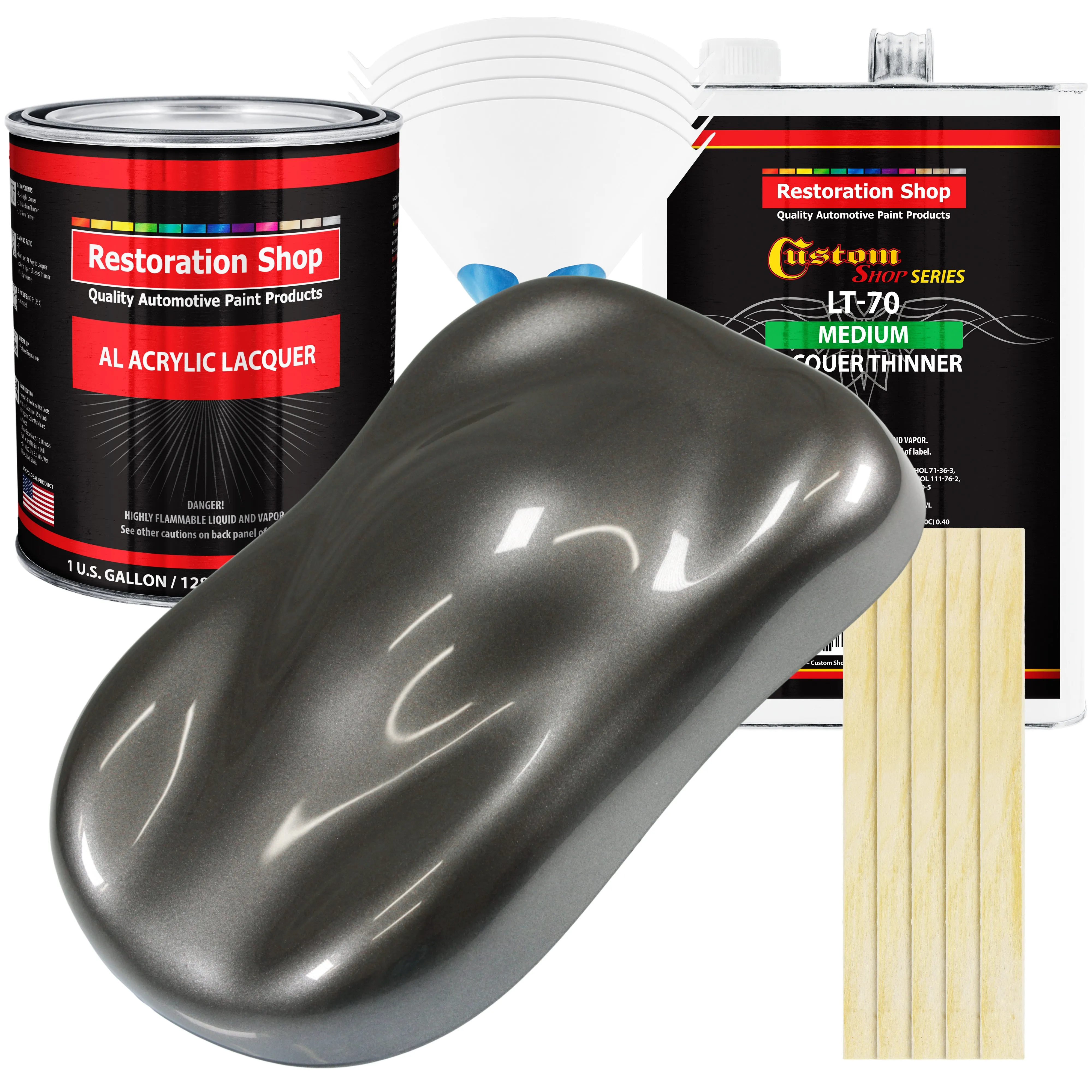 Chop Top Silver Metallic - Acrylic Lacquer Auto Paint - Complete Gallon Paint Kit with Medium Thinner - Pro Automotive Car Truck Refinish Coating
