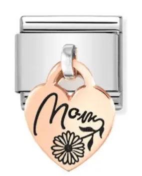 Classic CHARMS ENGRAVED PLATES Steel And 375 Gold MOM HEART