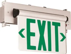 Compass Led Exit Sign With Battery Green Letters Brushed Aluminum Recessed Mount Single Face