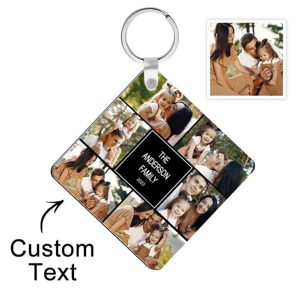 Custom Multi-photo Engraved Square Collage Keychain