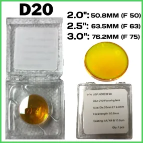 D20 (50.8mm, 63.5mm, 76.2mm) CVD Focal Lens - Laser Optic length ZnSe meniscus focus 20 mm diameter lenses FlexMax Laser