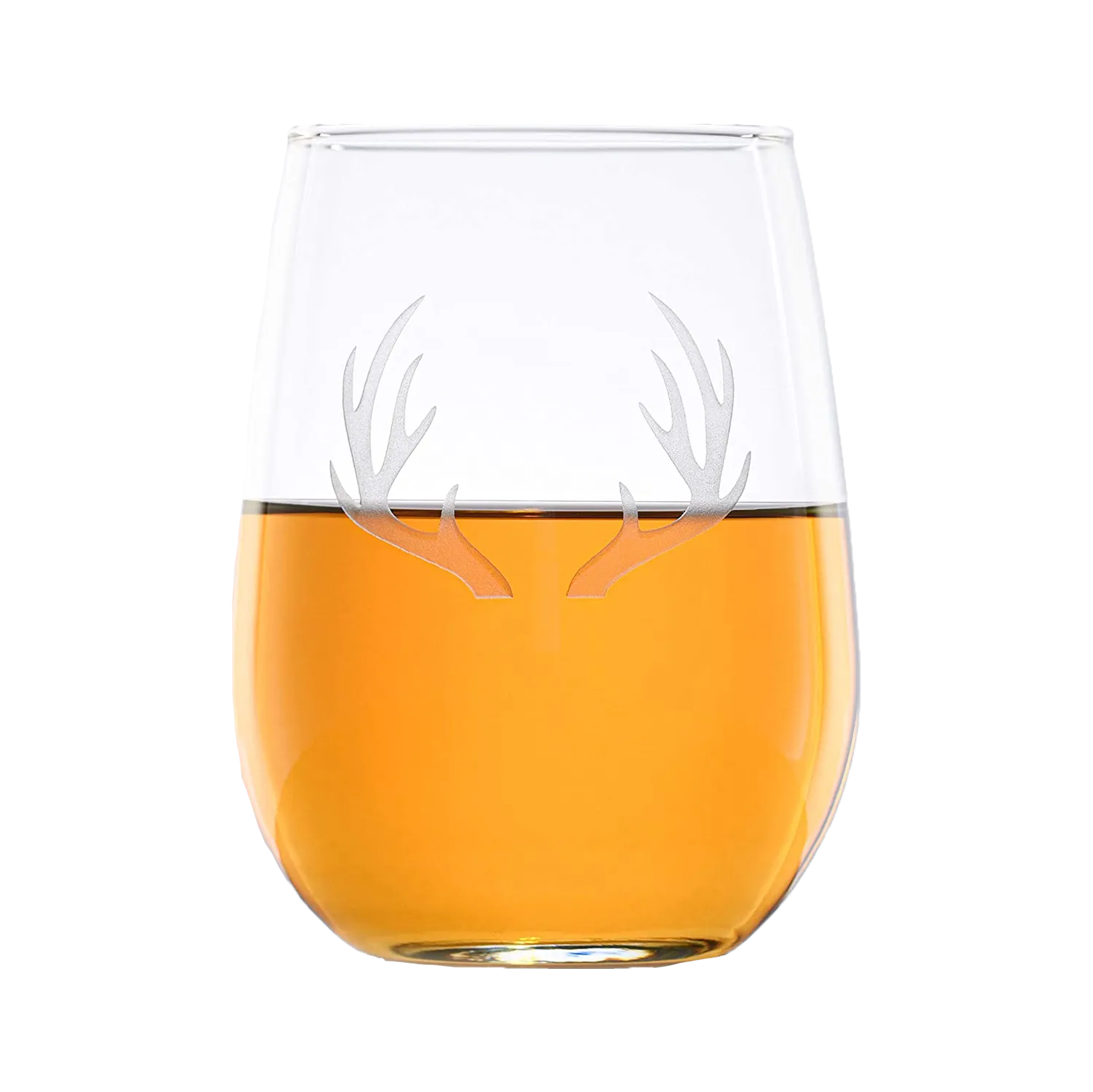 Deep Carved Deer Antlers Stemless Wine Glass