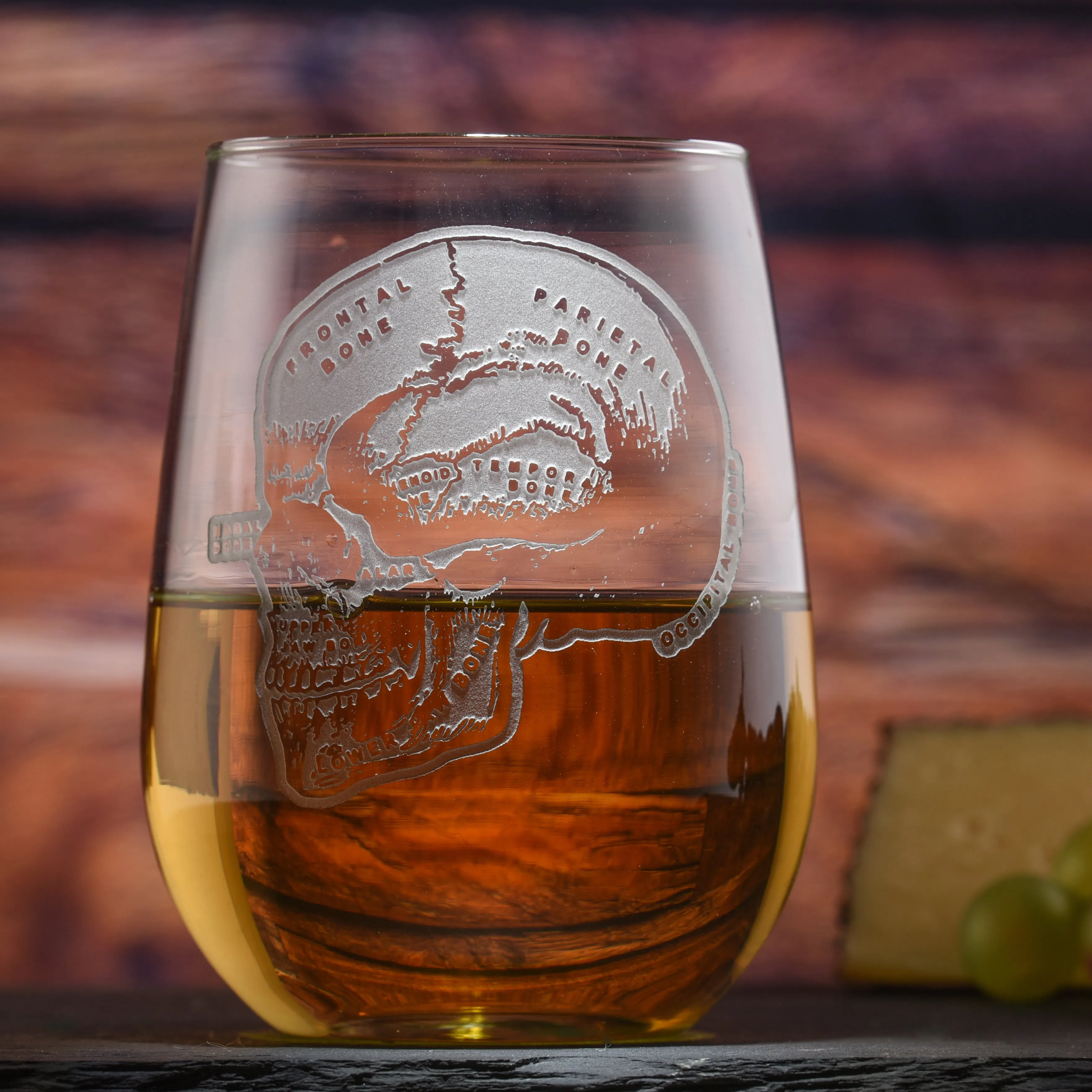 Deep Carved Model of Human Skull Stemless Wine Glass