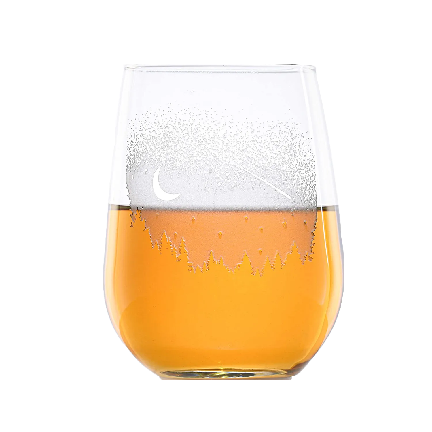 Deep Carved Shooting Star and Moon Stemless Wine Glass