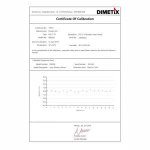 Dimetix 500001 Calibration certificate for new Laser Sensors