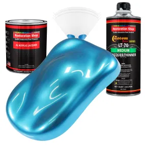 Electric Blue Metallic - Acrylic Lacquer Auto Paint - Complete Quart Paint Kit with Medium Thinner - Pro Automotive Car Truck Guitar Refinish Coating