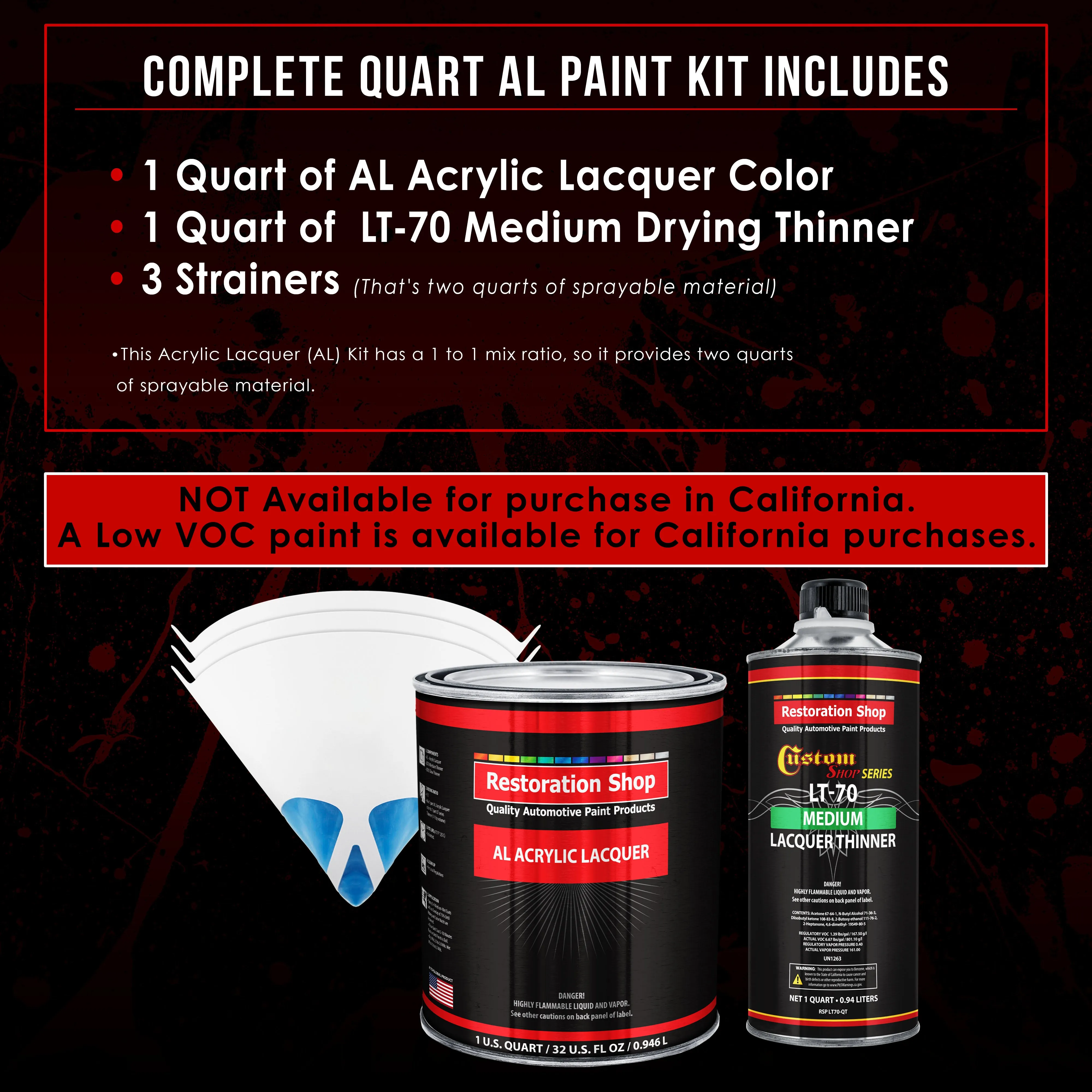 Electric Blue Metallic - Acrylic Lacquer Auto Paint - Complete Quart Paint Kit with Medium Thinner - Pro Automotive Car Truck Guitar Refinish Coating